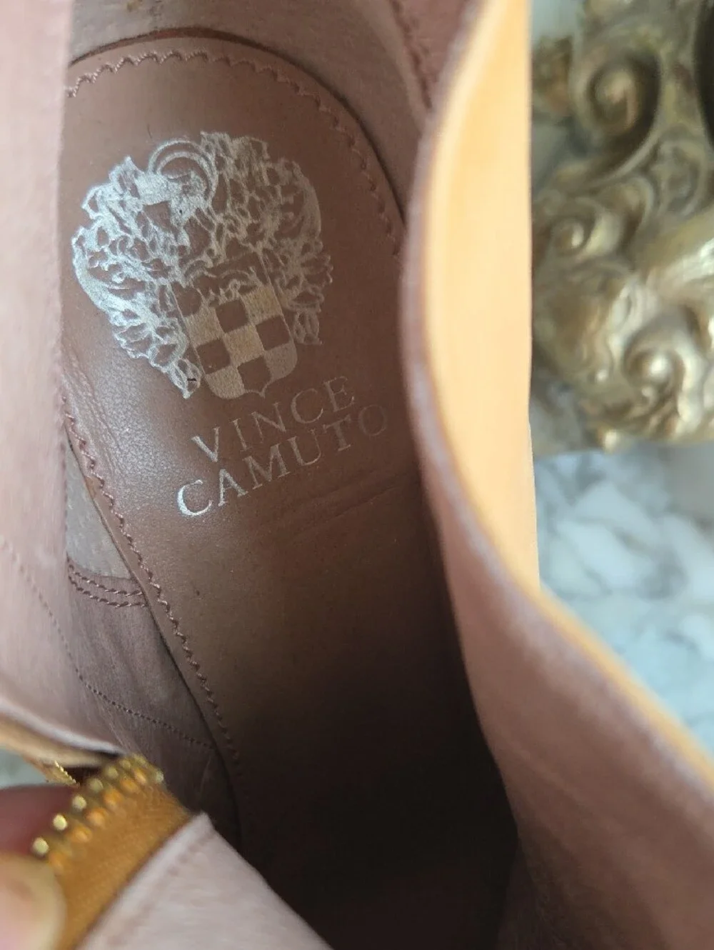 Vince Camuto Camel/Tan Leather High Heel Ankle Booties with Side Zip